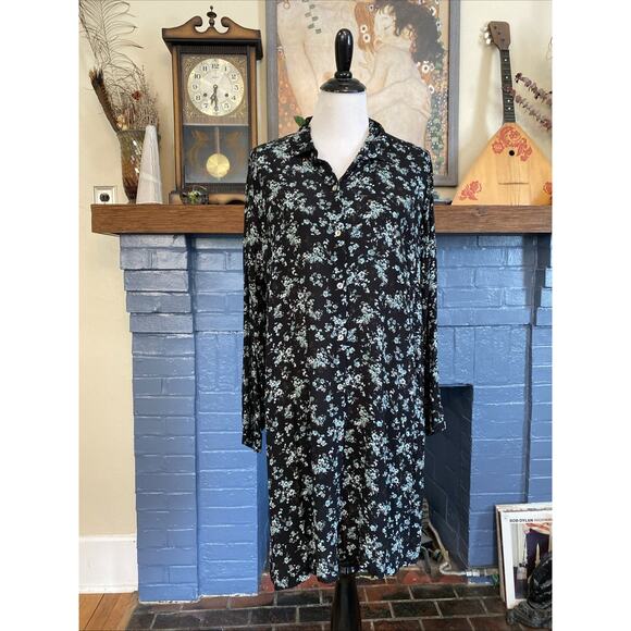 J. JILL XL Floral Rayon Side Slit Button Down Longer Length Tunic Shirt Boho - Picture 1 of 12